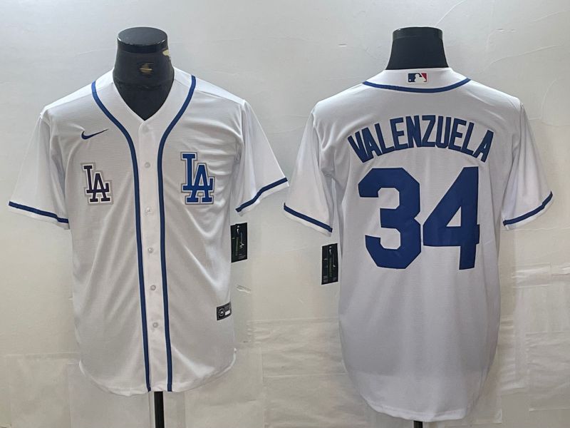 Men Los Angeles Dodgers 34 Valenzuela White Second generation joint name Nike 2024 MLB Jersey style 2